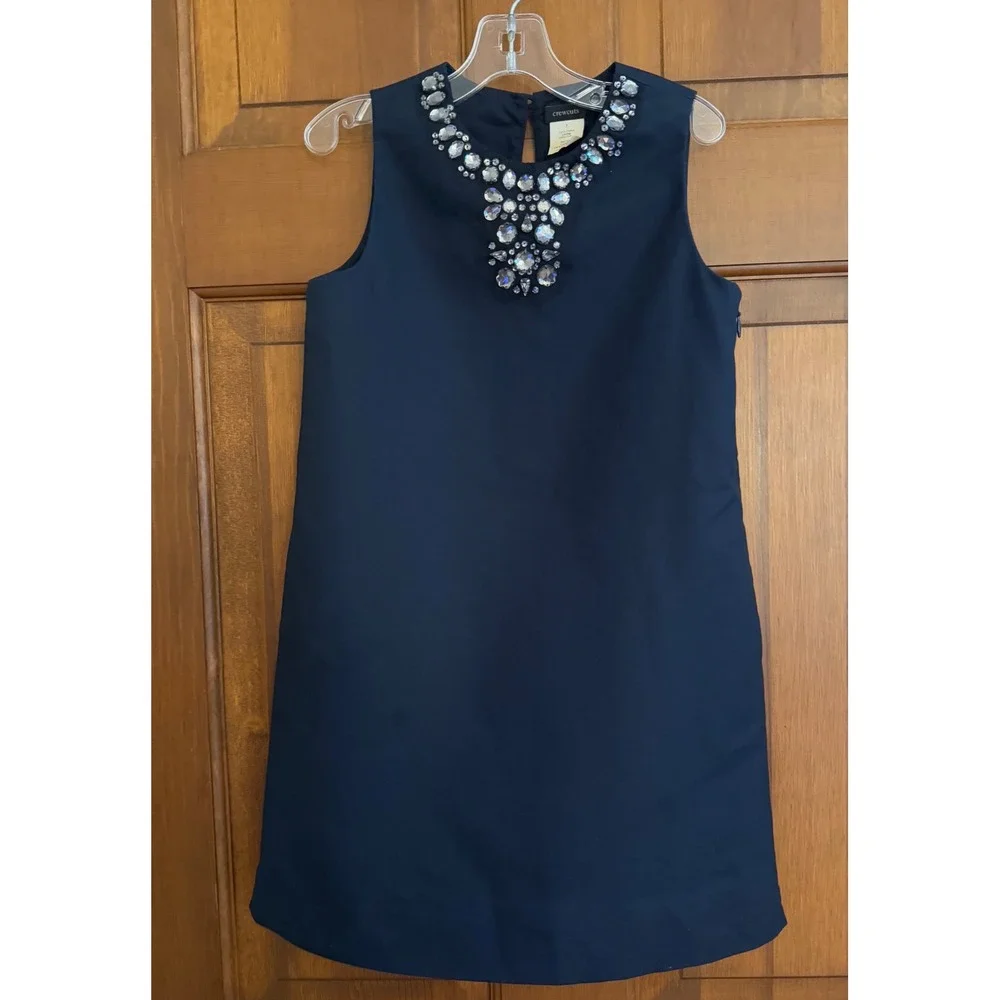 Crewcuts J. Crew Jeweled Dress Girls 7 Navy Sleeveless‎ Side Pockets Party XMAS
